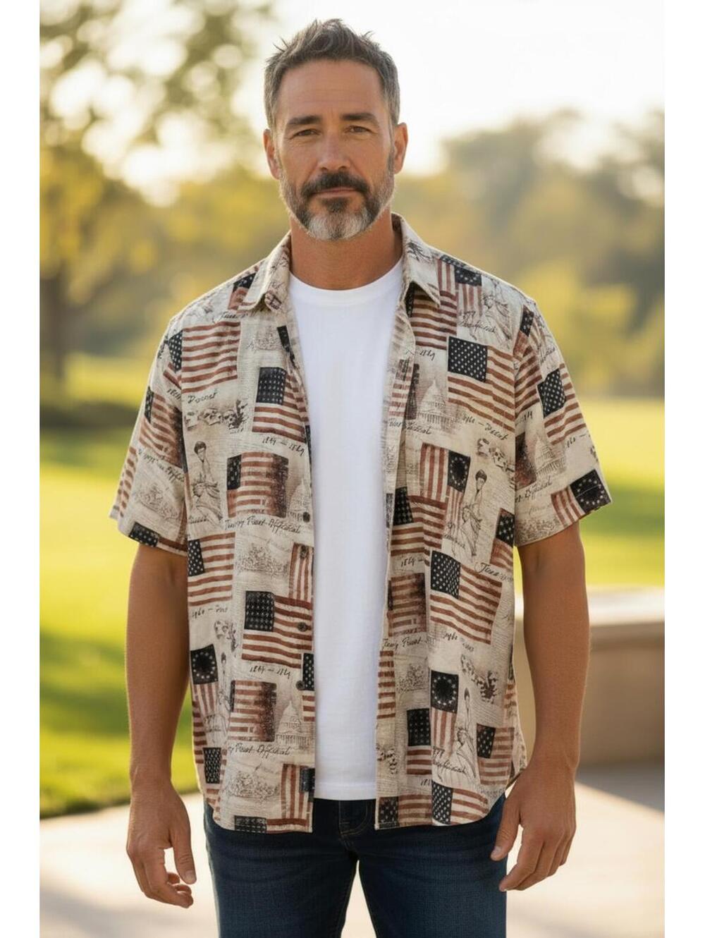 North River Classic American Flag Print Short Sleeve Shirt 3XL‎